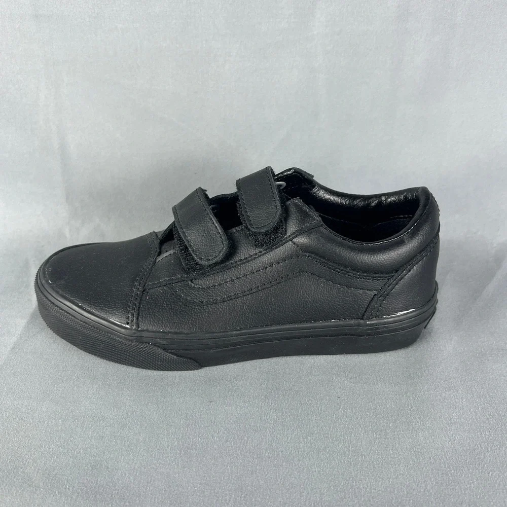 Vans Classic Old Skool Sneakers Kids US 2 Black Low Top Round Toe Hook & Loop
